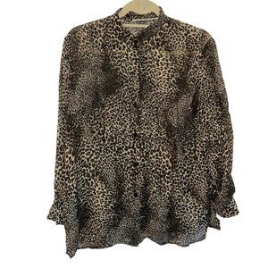 Vintage tan black Cheetah Print Safari shirt M